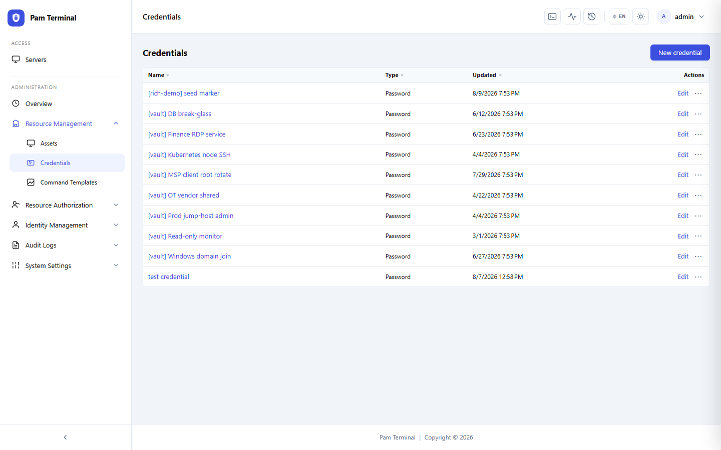 Pam Terminal credentials vault for strategies and shared secrets